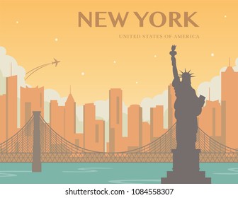 Statue of Liberty. World landmark. American symbol. New York city. Vector illustration