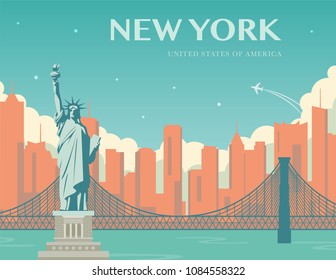 Statue of Liberty. World landmark. American symbol. New York city. Vector illustration