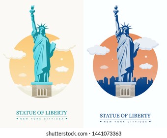 Estatua de la Libertad. Punto de referencia mundial. Símbolo americano. Ciudad de Nueva York. Ilustración del vector