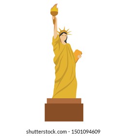 The statue of liberty in zloty performance rises with a torch.