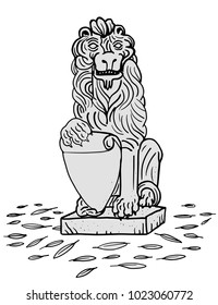 a statue of a lion with a shield held with his claw