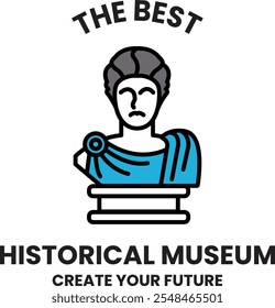 A statue of a man with a blue robe and a blue cape. The statue is surrounded by a white background. The image is titled Historical Museum