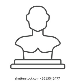 Statue of man thin line icon, city museum concept. Vector graphics. Human torso on stand, historical person sign on white background, outline style icon for mobile or web design