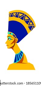 Statue of Nefertiti, queen woman pharaoh of ancient Egypt, cartoon vector illustration