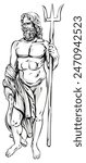 statue  of Neptune, ancient Roman God of water and the sea. vector illustration