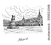 Statue of Philip III on Mayor plaza in the center of Madrid, Spain. Drawn pencil sketch. Vector file