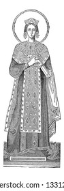 Statue of Saint Agnes, vintage engraved illustration. Industrial Encyclopedia - E.O. Lami - 1875