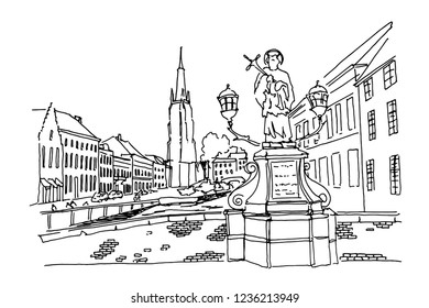 Statue of Saint Joannes Nepomucenus on the Bridge in Bruges, Belgium.