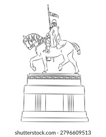 Statue of Saint Wenceslas Wenceslas Square Prague Praha Czech Republic bw Illustration