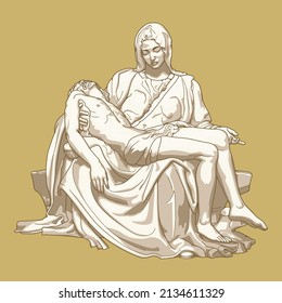 Statue Sculpture Pieta Michelangelo Colored Vector Illustration
