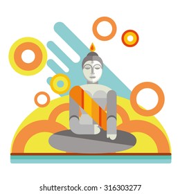 Statue of sitting Buddha. Flat illustration. Religion symbol. Asian sculpture. Meditate. Cultural landmark