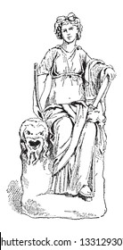 Statue of Thalia, Muse of Comedy, at the Vatican Museum, in Vatican City, vintage engraved illustration. Dictionary of Words and Things - Larive and Fleury - 1895