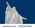 Statue of the Virgin Mary (the statue of the Immaculate Conception). Drawing on the background of a clear blue sky vector illustration.