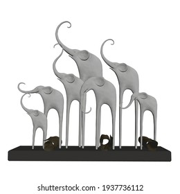 Estatuilla con elefantes con baúles altos aislados en fondo blanco. 3 D. Ilustración del vector