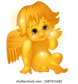 The statuette of a Golden angel, Cupid isolated on a white background. Vector cartoon close-up illustration