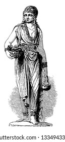 Statuette is a small statue that is small enough to be picked up by hand, vintage line drawing or engraving illustration.