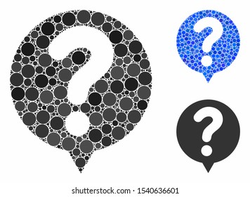 Status balloon composition of filled circles in different sizes and color tints, based on status balloon icon. Vector small circles are organized into blue composition.