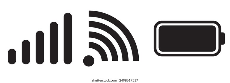 Status bar icon. Phone signal, wi-fi, battery icon.