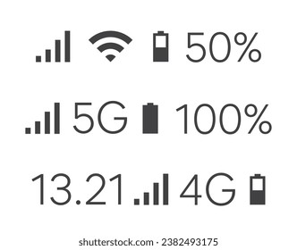 Status bar icon set isolated vector illustration on white background.