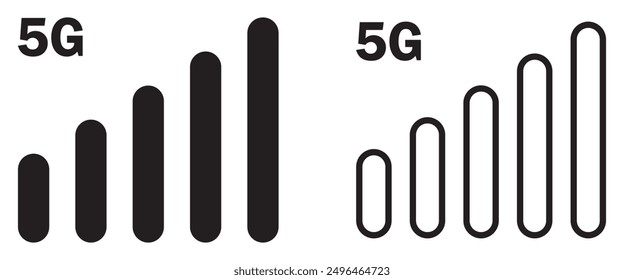Status bar icon, symbol. Mobile phone signal with 5G, battery, wi-fi. Vector illustration.