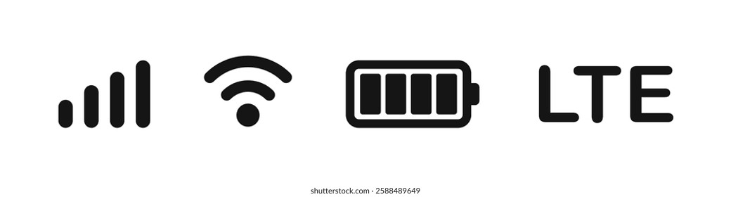 Status bar icon. Time, GPS, signal, battery, wifi. Vector illustraation. Notification bar