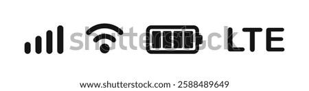 Status bar icon. Time, GPS, signal, battery, wifi. Vector illustraation. Notification bar