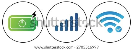 Status bar icon vector. Mobile Connectivity and Battery Icon symbol. vector illustration. Phone bar status Icons, battery Icon, wifi signal strength. Set wifi icon isolated on white background for pho