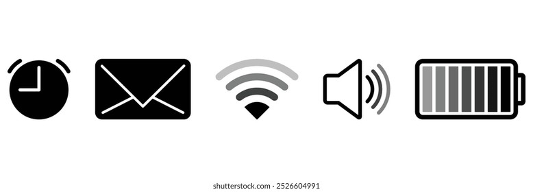 Symbole der Statusleiste einzeln auf weißem Hintergrund. Symbol modern, einfach, Vektor, Symbol für Website-Design, mobile App, UI. Vektorgrafik. EPS 10.