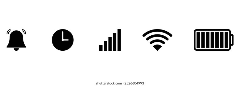 Status bar icons isolated on white background. Symbol modern, simple, vector, icon for website design, mobile app, UI. Vector Illustration. EPS 10.