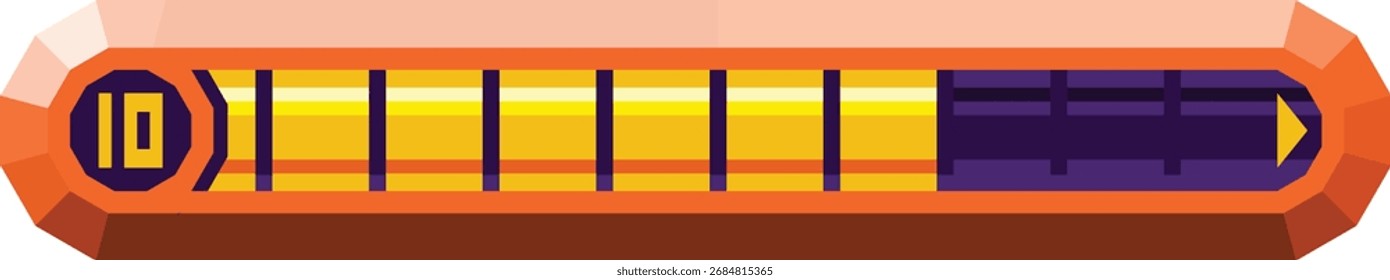 Status bar with loading indicator and level - geometric low poly game interface element vector illustration in orange, yellow and purple colors