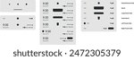 Status bar - Notch and punch hole display battery level time notification alerts and device interaction from anywhere. UI Components set template  Bars, classes smartphone OS long notch and pill drop