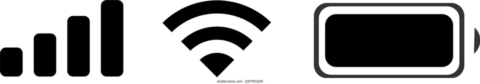 Statusleiste für das Telefon. Wifi-Symbol, Ladestecksymbol, gsm-Signal einzeln auf weißem Hintergrund. Symbol für Website-Design, modern, einfach, 2 SIM-Karten, mobile Anwendung, Illustration der Benutzeroberfläche