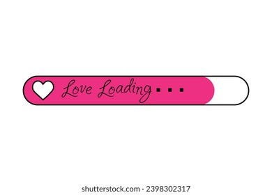 Status bar with text LOVE LOADING on white background. Valentine