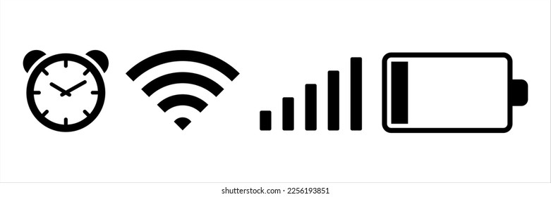 Status bar. Time, signal, wifi, battery icon. Vector Illustration on white background.