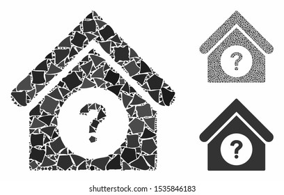 Status building composition of inequal items in different sizes and shades, based on status building icon. Vector rough pieces are organized into collage.
