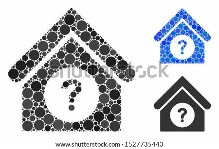 Status building mosaic of filled circles in variable sizes and color tones, based on status building icon. Vector small circles are united into blue illustration.