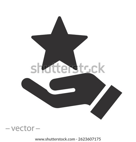 status good quality, star on the hand icon, outline high reward, star flat vector illustration