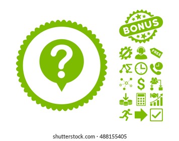 Status icon with bonus clip art. Vector illustration style is flat iconic symbols, eco green color, white background.