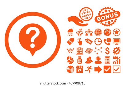 Status icon with bonus images. Vector illustration style is flat iconic symbols, orange color, white background.
