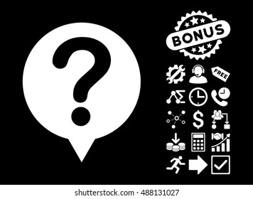 Status icon with bonus pictogram. Vector illustration style is flat iconic symbols, white color, black background.
