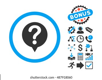 Status icon with bonus pictures. Vector illustration style is flat iconic bicolor symbols, blue and gray colors, white background.