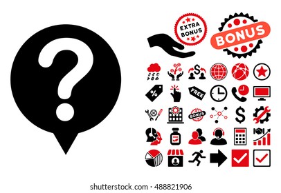 Status icon with bonus symbols. Vector illustration style is flat iconic bicolor symbols, intensive red and black colors, white background.