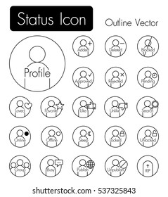 Status icon . Person icon with many status and text