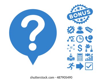 Status pictograph with bonus elements. Vector illustration style is flat iconic symbols, cobalt color, white background.