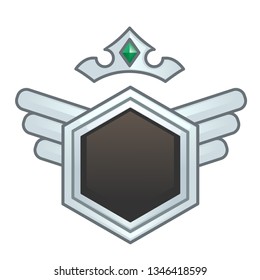 Status portrait frame for mobile games interface. Silver gexagon frame with wings and crown