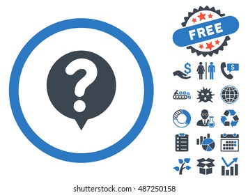 Status Query icon with free bonus pictograph collection. Vector illustration style is flat iconic bicolor symbols, smooth blue colors, white background.