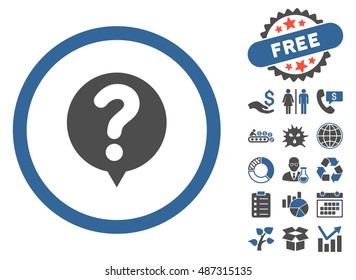Status Query icon with free bonus elements. Vector illustration style is flat iconic bicolor symbols, cobalt and gray colors, white background.