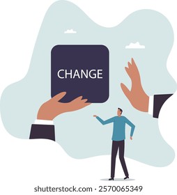 Status quo bias, fear or refuse to change, comfort zone or conservative thinking, afraid of changing risk or resist to make decision.business concept.flat character.