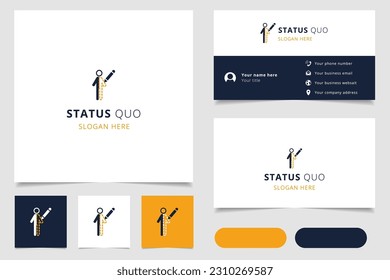 Status quo Logo Design mit bearbeitbarem Slogan. Branding-Buch- und Visitenkartenvorlage.