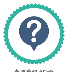 Status round stamp icon. This flat vector symbol is drawn with cobalt and cyan colors on a white background.